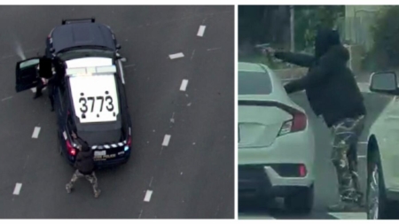 Police run over man amid gunfight on California roadway; officer injured, suspect dead