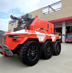 Firefighting robot helps crews scout dangerous buildings